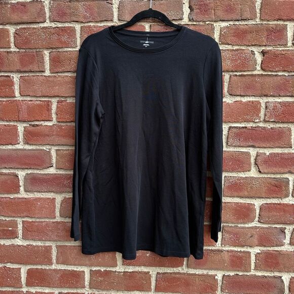 Eileen Fisher Organic Cotton Jersey Long-Sleeve Tee black small NEW - Picture 1 of 8